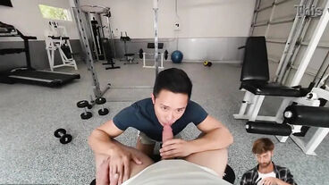 VRB Gay Bareback sex fantasy in the gym with muscle asian Jkab Dale VR Porn