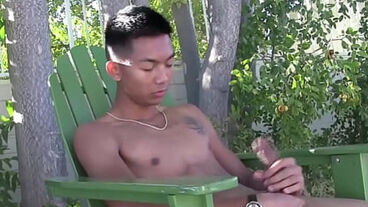 Pool solo masturbation session with muscular gaysian jock