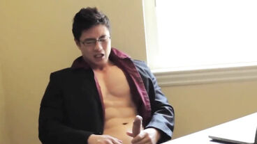 Muscly gay asian stud stroking