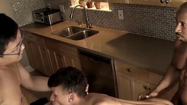 Asian Jocks Hammered by Hunk in Interracial Threesome